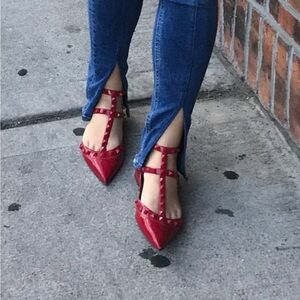 Authentic Valentino Red Studded Pointed Toe Flats